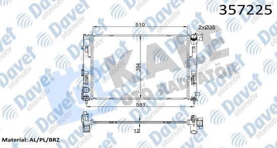 KALE 357225 Su Radyatoru Nissan Micra V 1.5dci 16> - Renault Clio V 1.0 19> (Mt) [Brazing] [510x394.3x12]